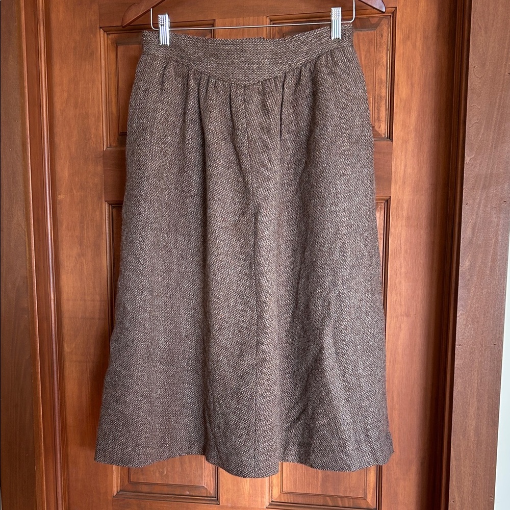 Vintage JH Collectibles Textured Brown Wool A-Line Skirt
